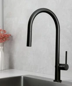 Bathroom, Home Decor, Hot And Cold Black Kitchen Faucet  Deck Mounted Pull Down Sprayer