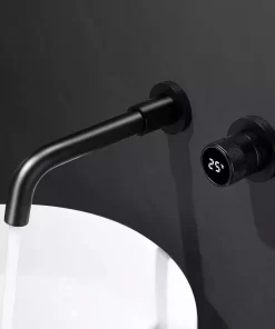 Bathroom, Home Decor, Hot Sale Black Brass Temperature Digital Display Wall Mounted Concealed Bathroom Tap Basin Mixer Faucet