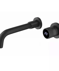 Bathroom, Home Decor, Hot Sale Black Brass Temperature Digital Display Wall Mounted Concealed Bathroom Tap Basin Mixer Faucet