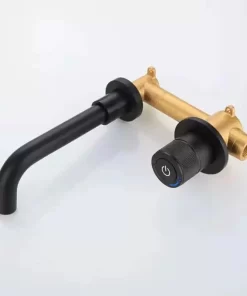 Bathroom, Home Decor, Hot Sale Black Brass Temperature Digital Display Wall Mounted Concealed Bathroom Tap Basin Mixer Faucet