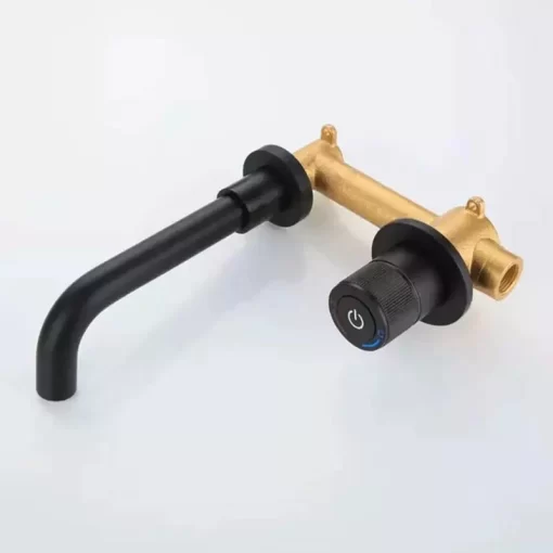 Bathroom, Home Decor, Hot Sale Black Brass Temperature Digital Display Wall Mounted Concealed Bathroom Tap Basin Mixer Faucet