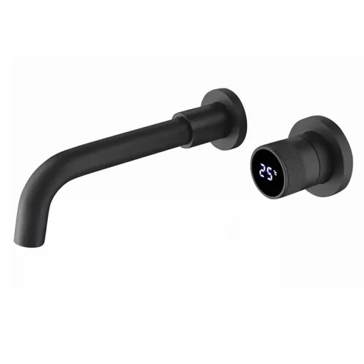 Bathroom, Home Decor, Hot Sale Black Brass Temperature Digital Display Wall Mounted Concealed Bathroom Tap Basin Mixer Faucet