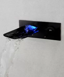 Bathroom, Home Decor, Led Bathroom Basin Faucet Temperature Sensor Color Changing Wall Mount Waterfall Basin Mixer Taps
