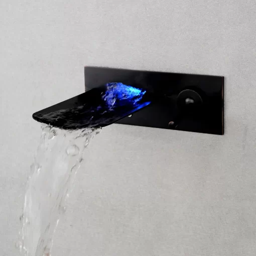 Bathroom, Home Decor, Led Bathroom Basin Faucet Temperature Sensor Color Changing Wall Mount Waterfall Basin Mixer Taps