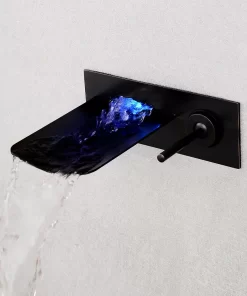 Bathroom, Home Decor, Led Bathroom Basin Faucet Temperature Sensor Color Changing Wall Mount Waterfall Basin Mixer Taps