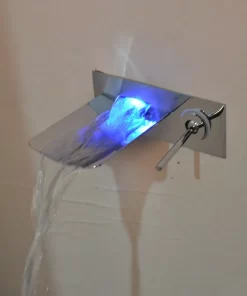 Bathroom, Home Decor, Led Bathroom Basin Faucet Temperature Sensor Color Changing Wall Mount Waterfall Basin Mixer Taps