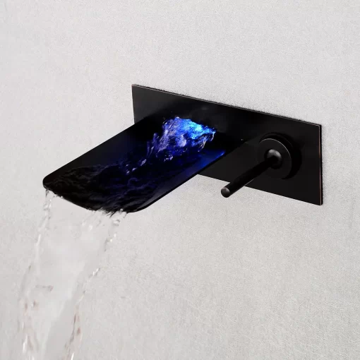 Bathroom, Home Decor, Led Bathroom Basin Faucet Temperature Sensor Color Changing Wall Mount Waterfall Basin Mixer Taps