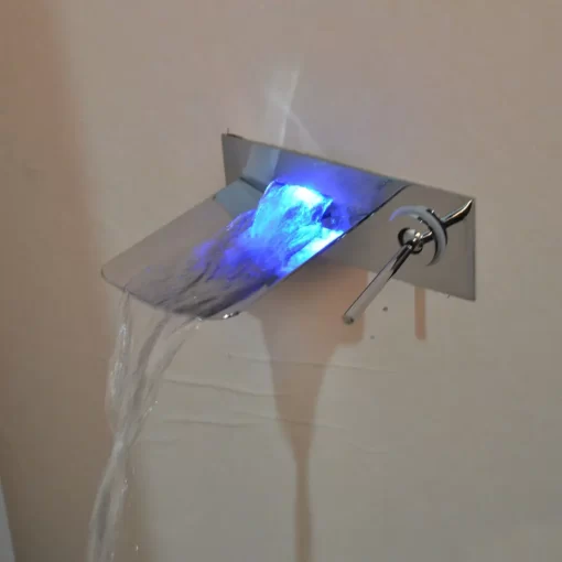 Bathroom, Home Decor, Led Bathroom Basin Faucet Temperature Sensor Color Changing Wall Mount Waterfall Basin Mixer Taps