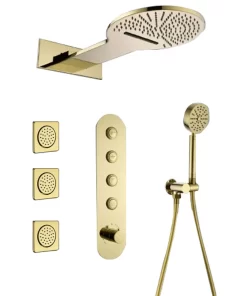 Bathroom, Home Decor, Luxury Gold Rainfall Waterfall Shower Head Concealed Mixer Built-in Rain Massage Shower Jet System Faucet Sets