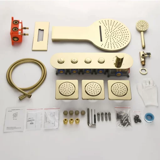 Bathroom, Home Decor, Luxury Gold Rainfall Waterfall Shower Head Concealed Mixer Built-in Rain Massage Shower Jet System Faucet Sets