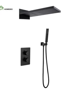 Bathroom, Home Decor, Matte Black Bathroom Thermostatic Rain Fall Shower System Set