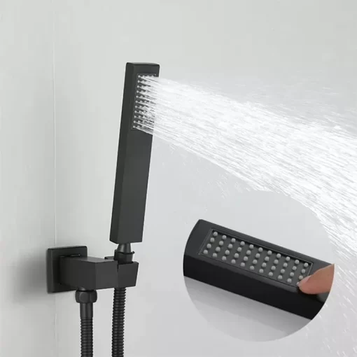 Bathroom, Home Decor, Matte Black Bathroom Thermostatic Rain Fall Shower System Set