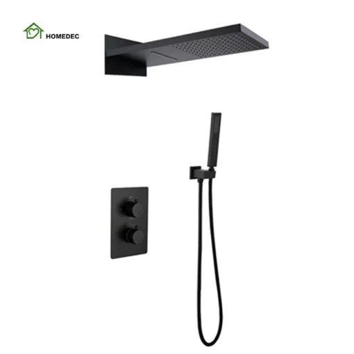 Bathroom, Home Decor, Matte Black Bathroom Thermostatic Rain Fall Shower System Set