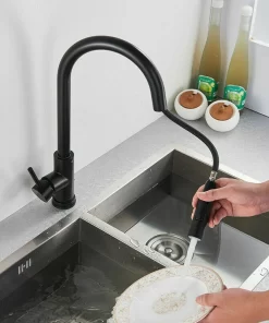 Bathroom, Home Decor, Modern 304 Stainless Steel Hot Cold Mixer Water Tap Pull Down Black Brushed Gold Pull Out Smart Touch Sensor Kitchen Faucet