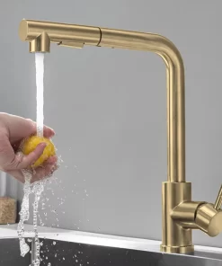 Bathroom, Home Decor, Modern 304ss Stainless Steel Brushed Gold Pull Out Kitchen Faucet Sink Mixer Tap