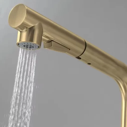 Bathroom, Home Decor, Modern 304ss Stainless Steel Brushed Gold Pull Out Kitchen Faucet Sink Mixer Tap