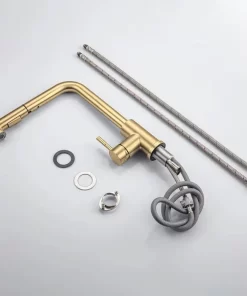 Bathroom, Home Decor, Modern 304ss Stainless Steel Brushed Gold Pull Out Kitchen Faucet Sink Mixer Tap