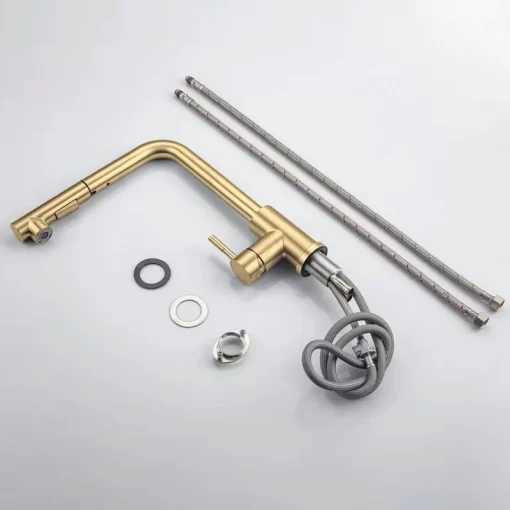 Bathroom, Home Decor, Modern 304ss Stainless Steel Brushed Gold Pull Out Kitchen Faucet Sink Mixer Tap