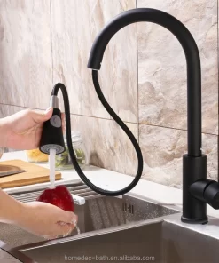 Bathroom, Home Decor, Modern Brass High Arch Single Lever Pull Down Pull Out Spray Black Orb Kitchen Faucets With Sprayer