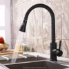 Bathroom, Home Decor, Modern Brass High Arch Single Lever Pull Down Pull Out Spray Black Orb Kitchen Faucets With Sprayer