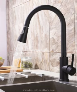 Bathroom, Home Decor, Modern Brass High Arch Single Lever Pull Down Pull Out Spray Black Orb Kitchen Faucets With Sprayer