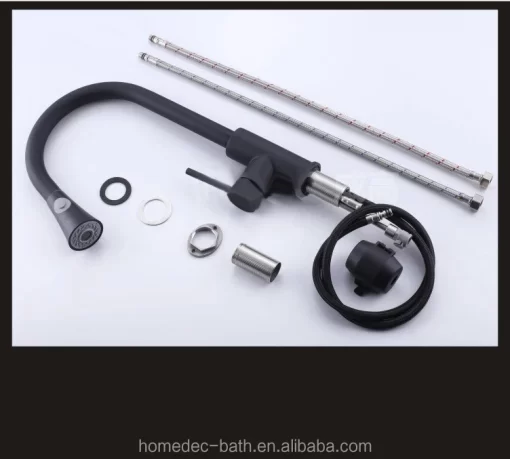Bathroom, Home Decor, Modern Brass High Arch Single Lever Pull Down Pull Out Spray Black Orb Kitchen Faucets With Sprayer
