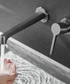 Bathroom, Home Decor, Modern Conceal Hot And Cold Black Brass Dark Grey Wall Mounted Bathroom Water Mixer Bathroom Basin Faucet