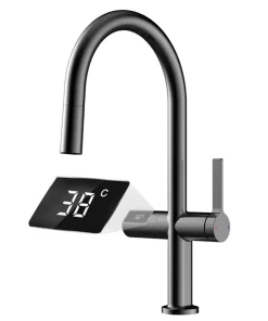 Bathroom, Home Decor, Modern Motion Sensor Infrared Water Pull Out Brass Kitchen Faucet Mixer Tap With Temperature Digital Display