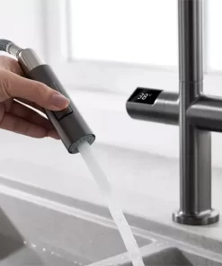 Bathroom, Home Decor, Modern Motion Sensor Infrared Water Pull Out Brass Kitchen Faucet Mixer Tap With Temperature Digital Display