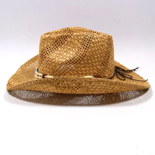 Accessories, Hats, New Collection Outdoor Summer Beach Sun Protection Western Style Natural Straw Hat Sequin Bead Cowboy Hat