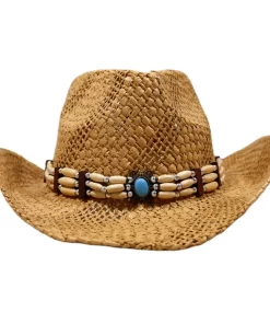 Accessories, Hats, New Collection Outdoor Summer Beach Sun Protection Western Style Natural Straw Hat Sequin Bead Cowboy Hat