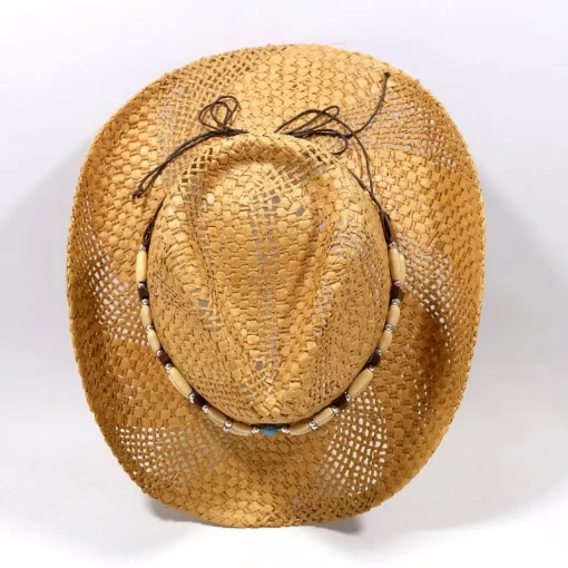 Accessories, Hats, New Collection Outdoor Summer Beach Sun Protection Western Style Natural Straw Hat Sequin Bead Cowboy Hat