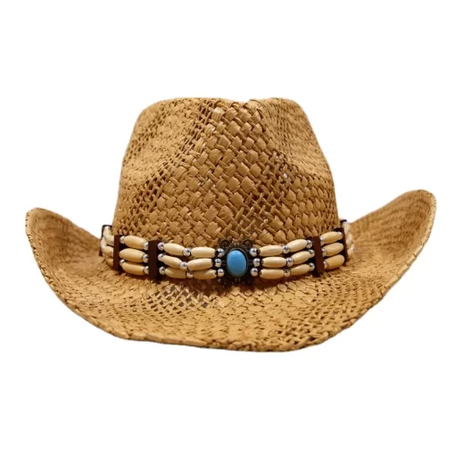 Accessories, Hats, New Collection Outdoor Summer Beach Sun Protection Western Style Natural Straw Hat Sequin Bead Cowboy Hat