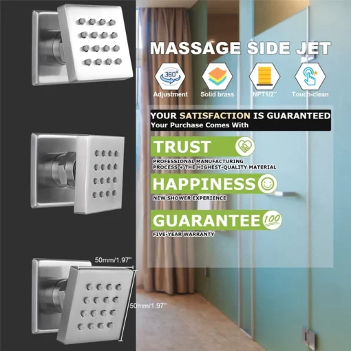 Bathroom, Home Decor, Nordic Rain Modern Thermostatic Waterfall Brushed Rain Overhead Shower Head Rainfall Shower Complete System Set