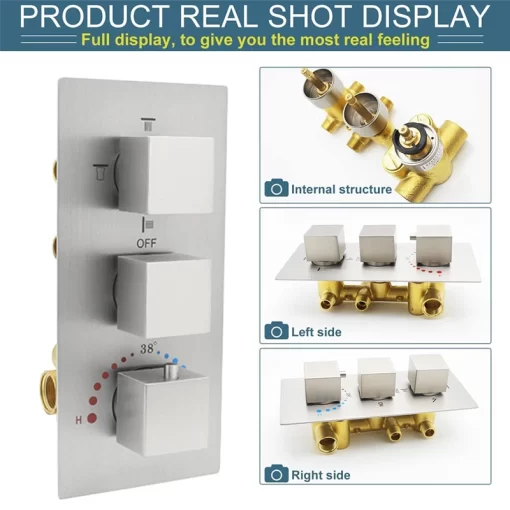 Bathroom, Home Decor, Nordic Rain Modern Thermostatic Waterfall Brushed Rain Overhead Shower Head Rainfall Shower Complete System Set