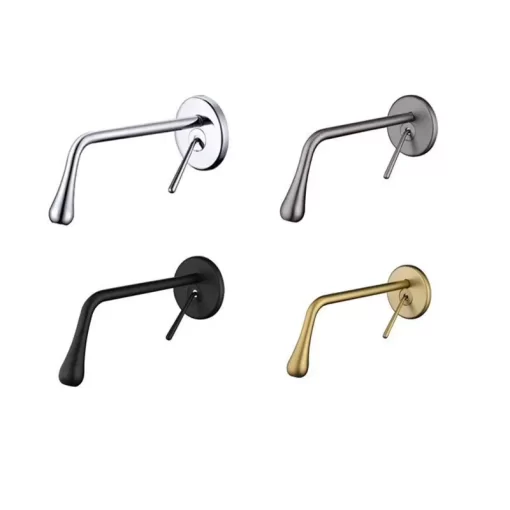 Bathroom, Home Decor, One Handle Brushed Gold Lavatory Faucet Water Tap Hot And Cold Mixer Wall Mounted Concealed Basin Faucet
