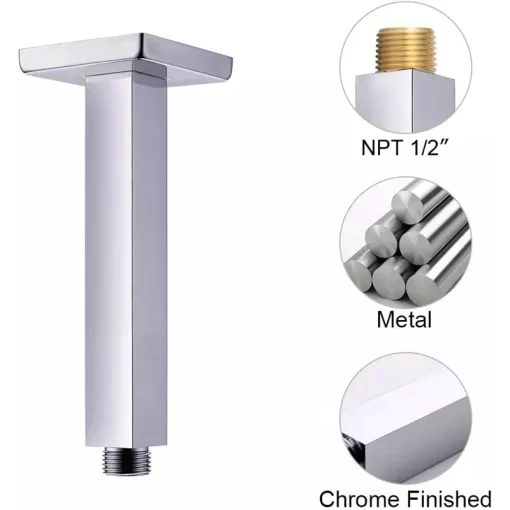 Bathroom, Home Decor, Polished Chrome Brass Hot Cold Water Mixer Bathroom Ceiling Mounted Rainfall 12 Inch Digital Display Shower Head System Set
