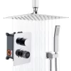 Bathroom, Home Decor, Polished Chrome Brass Hot Cold Water Mixer Bathroom Ceiling Mounted Rainfall 12 Inch Digital Display Shower Head System Set