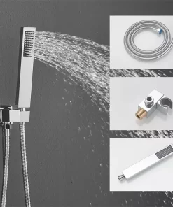 Bathroom, Home Decor, Polished Chrome Brass Hot Cold Water Mixer Bathroom Ceiling Mounted Rainfall 12 Inch Digital Display Shower Head System Set