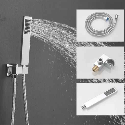 Bathroom, Home Decor, Polished Chrome Brass Hot Cold Water Mixer Bathroom Ceiling Mounted Rainfall 12 Inch Digital Display Shower Head System Set