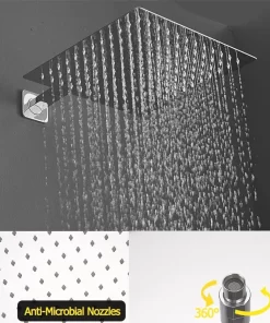 Bathroom, Home Decor, Polished Chrome Brass Hot Cold Water Mixer Bathroom Ceiling Mounted Rainfall 12 Inch Digital Display Shower Head System Set