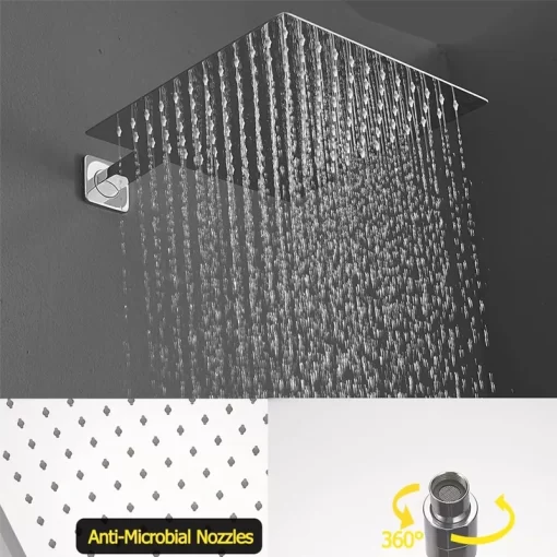 Bathroom, Home Decor, Polished Chrome Brass Hot Cold Water Mixer Bathroom Ceiling Mounted Rainfall 12 Inch Digital Display Shower Head System Set