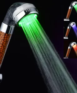 Bathroom, Home Decor, Shower Head With Temperature 3 Colors Changing High Pressure Spray Filter Shower Head Waterproof Led Lights