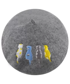 Accessories, Hats, Small Moq Female Winter Hat Grey Wool Embroidery Custom Beret Women