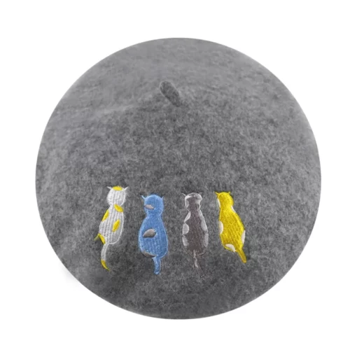 Accessories, Hats, Small Moq Female Winter Hat Grey Wool Embroidery Custom Beret Women