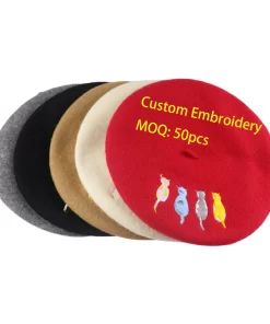 Accessories, Hats, Small Moq Female Winter Hat Grey Wool Embroidery Custom Beret Women