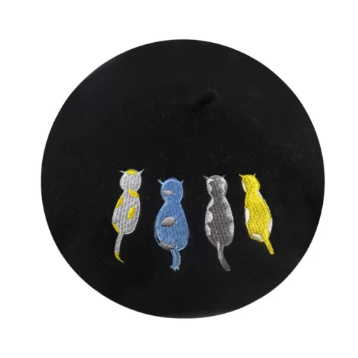 Accessories, Hats, Small Moq Female Winter Hat Grey Wool Embroidery Custom Beret Women