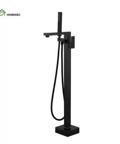 Bathroom, Home Decor, Solid Brass Black Freestanding Bathtub Faucet Copper Floor Mount Tub Faucet For Bathroom