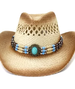 Accessories, Hats, Tea Stains Cethnic Style Vintage Beaded Band Decoration Outdoor Prairie Garden Cowboy Straw Hat