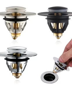 Bathroom, Home Decor, Wash Basin Bounce Filter Pop Up Drain Stopper Push Type Sink Drain Plug Brass Basin Sink Drain Waste Pop Up
